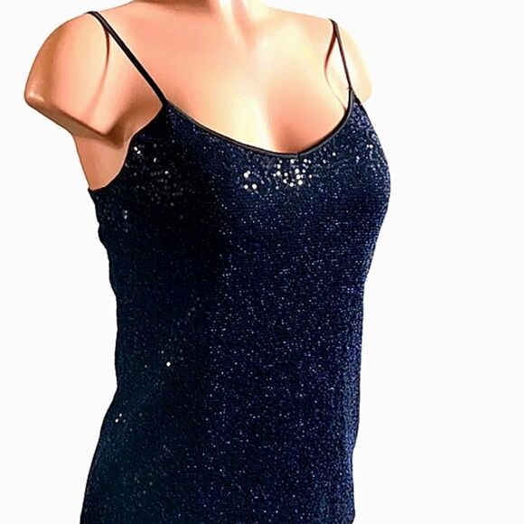 EXPRESS Sequined Camisole Tank Top Navy Spaghetti Strap Sz Small NWT - Picture 1 of 12